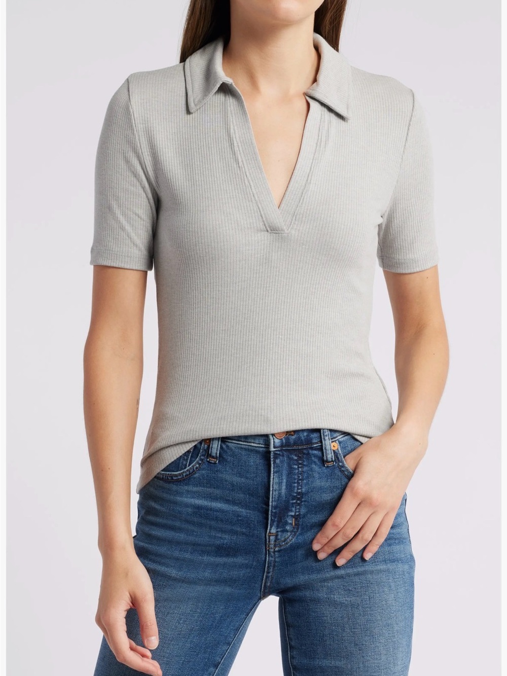 Madewell Drapey Rib Polo Top Women’s Size Medium Vneck Lightweight Shirt